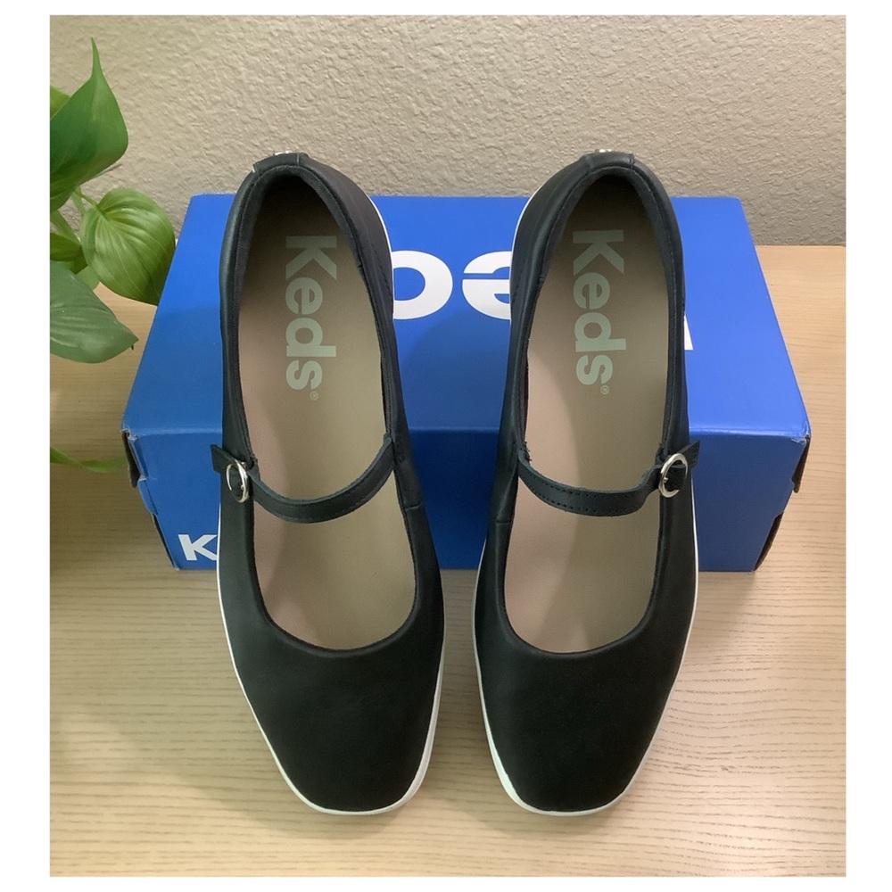 Keds Mary Jane Square Toe Black Leather Sneakers